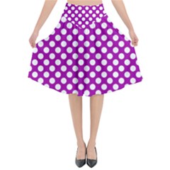 White And Purple, Polka Dots, Retro, Vintage Dotted Pattern Flared Midi Skirt