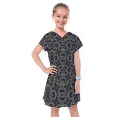 Modern Ornate Stylized Motif Print Kids  Drop Waist Dress