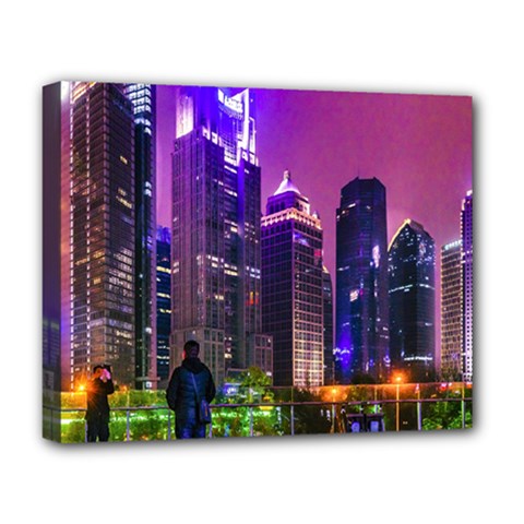 Lujiazui District Nigth Scene, Shanghai China Deluxe Canvas 20  X 16  (stretched) by dflcprintsclothing