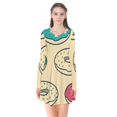 Donuts Long Sleeve V-neck Flare Dress by Sobalvarro