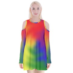 Rainbow Colors Lgbt Pride Abstract Art Velvet Long Sleeve Shoulder Cutout Dress by yoursparklingshop
