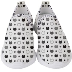 Kitten Head Paw Footprint Seamless Pattern 1 Kids  Slip On Sneakers by TastefulDesigns