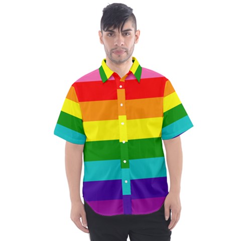 Original 8 Stripes Lgbt Pride Rainbow Flag Men s Short Sleeve Shirt by yoursparklingshop