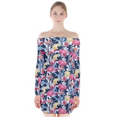 Beautiful Floral Pattern Long Sleeve Off Shoulder Dress by TastefulDesigns