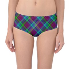 Purple, Green Tartan, Retro Buffalo Plaid Pattern, Classic Tiled Theme Mid-waist Bikini Bottoms by Casemiro