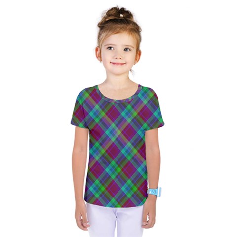 Purple, Green Tartan, Retro Buffalo Plaid Pattern, Classic Tiled Theme Kids  One Piece Tee by Casemiro