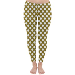 Gold Polka Dots Patterm, Retro Style Dotted Pattern, Classic White Circles Classic Winter Leggings by Casemiro