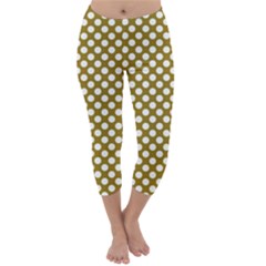 Gold Polka Dots Patterm, Retro Style Dotted Pattern, Classic White Circles Capri Winter Leggings  by Casemiro