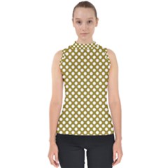 Gold Polka Dots Patterm, Retro Style Dotted Pattern, Classic White Circles Mock Neck Shell Top by Casemiro