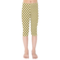 Gold Polka Dots Patterm, Retro Style Dotted Pattern, Classic White Circles Kids  Capri Leggings  by Casemiro