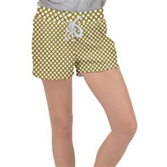 Gold Polka Dots Patterm, Retro Style Dotted Pattern, Classic White Circles Velour Lounge Shorts by Casemiro
