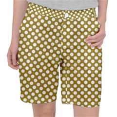 Gold Polka Dots Patterm, Retro Style Dotted Pattern, Classic White Circles Pocket Shorts by Casemiro