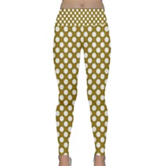 Gold Polka Dots Patterm, Retro Style Dotted Pattern, Classic White Circles Lightweight Velour Classic Yoga Leggings by Casemiro