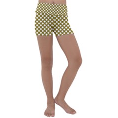 Gold Polka Dots Patterm, Retro Style Dotted Pattern, Classic White Circles Kids  Lightweight Velour Yoga Shorts by Casemiro