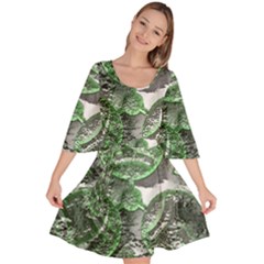 Biohazard Sign Pattern, Silver And Light Green Bio-waste Symbol, Toxic Fallout, Hazard Warning Velour Kimono Dress by Casemiro