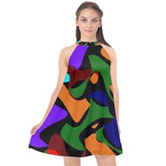 Trippy Paint Splash, Asymmetric Dotted Camo In Saturated Colors Halter Neckline Chiffon Dress  by Casemiro