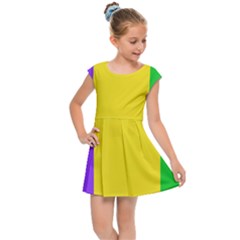 Carnival Mardi Gras Purple Yellow Green Stripes Kids  Cap Sleeve Dress by yoursparklingshop