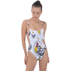 Roseanne Chicken, Retro Chickens Tie Strap One Piece Swimsuit