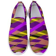 Abstract Geometric Blocks, Yellow, Orange, Purple Triangles, Modern Design Men s Slip On Sneakers by Casemiro