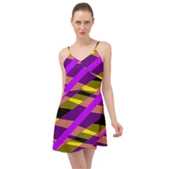 Abstract Geometric Blocks, Yellow, Orange, Purple Triangles, Modern Design Summer Time Chiffon Dress by Casemiro