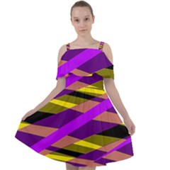 Abstract Geometric Blocks, Yellow, Orange, Purple Triangles, Modern Design Cut Out Shoulders Chiffon Dress by Casemiro