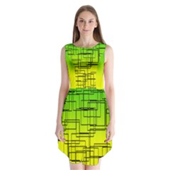 Geometrical Lines Pattern, Asymmetric Blocks Theme, Line Art Sleeveless Chiffon Dress   by Casemiro