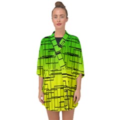 Geometrical Lines Pattern, Asymmetric Blocks Theme, Line Art Half Sleeve Chiffon Kimono by Casemiro