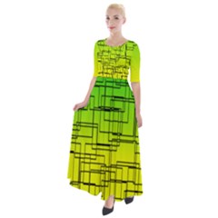 Geometrical Lines Pattern, Asymmetric Blocks Theme, Line Art Half Sleeves Maxi Dress by Casemiro