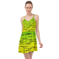 Geometrical Lines Pattern, Asymmetric Blocks Theme, Line Art Summer Time Chiffon Dress by Casemiro