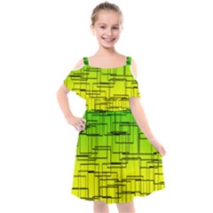 Geometrical Lines Pattern, Asymmetric Blocks Theme, Line Art Kids  Cut Out Shoulders Chiffon Dress by Casemiro