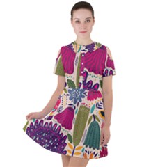 Spring Pattern Short Sleeve Shoulder Cut Out Dress  by designsbymallika