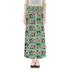 60s Girl Floral Green Full Length Maxi Skirt by snowwhitegirl