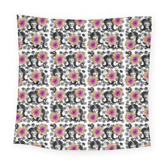 60s Girl Floral White Square Tapestry (large)