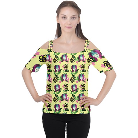 60s Girl Yellow Floral Daisy Cutout Shoulder Tee by snowwhitegirl