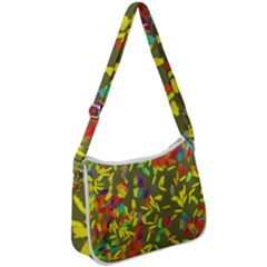 Colorful Brush Strokes Painting On A Green Background                                                Zip Up Shoulder Bag by LalyLauraFLM