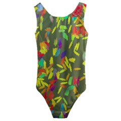 Colorful Brush Strokes Painting On A Green Background                                                   Kids  Cut-out Back One Piece Swimsuit by LalyLauraFLM