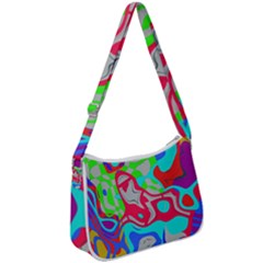 Colorful Distorted Shapes On A Grey Background                                                 Zip Up Shoulder Bag by LalyLauraFLM