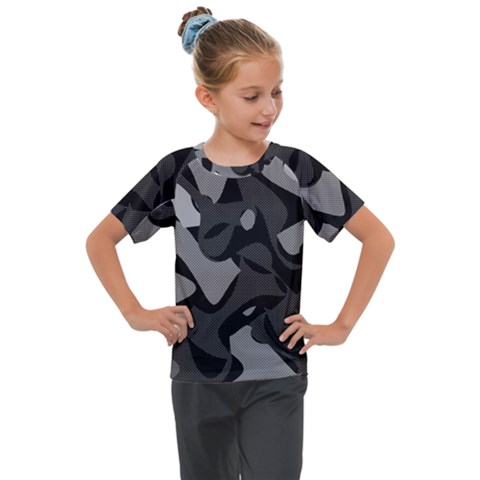 Trippy, Asymmetric Black And White, Paint Splash, Brown, Army Style Camo, Dotted Abstract Pattern Kids  Mesh Piece Tee by Casemiro