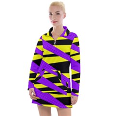 Abstract Triangles, Three Color Dotted Pattern, Purple, Yellow, Black In Saturated Colors Women s Long Sleeve Casual Dress by Casemiro