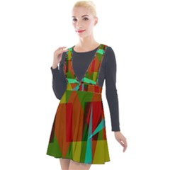 Rainbow Colors Palette Mix, Abstract Triangles, Asymmetric Pattern Plunge Pinafore Velour Dress by Casemiro