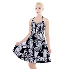 Graffiti Spray Can Characters Seamless Pattern Halter Party Swing Dress  by Amaryn4rt