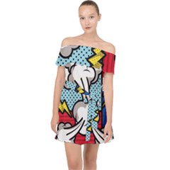 Rays Smoke Pop Art Style Vector Illustration Off Shoulder Chiffon Dress by Amaryn4rt