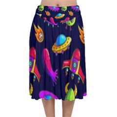 Space Pattern Velvet Flared Midi Skirt by Amaryn4rt