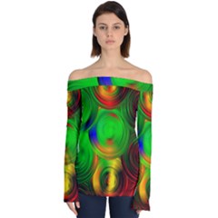 Pebbles In A Rainbow Pond Off Shoulder Long Sleeve Top by ScottFreeArt