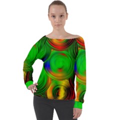 Pebbles In A Rainbow Pond Off Shoulder Long Sleeve Velour Top by ScottFreeArt