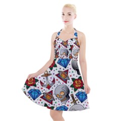 Full Color Flash Tattoo Patterns Halter Party Swing Dress  by Amaryn4rt