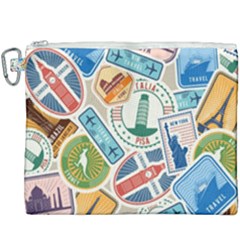 Travel Pattern Immigration Stamps Stickers With Historical Cultural Objects Travelling Visa Immigrant Canvas Cosmetic Bag (xxxl) by Amaryn4rt