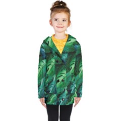 Tropical Green Leaves Background Kids  Double Breasted Button Coat by Amaryn4rt