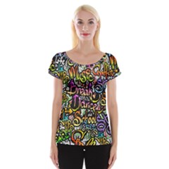 Graffiti Word Seamless Pattern Cap Sleeve Top