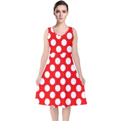 Large White Polka Dots Pattern, Retro Style, Pinup Pattern V-neck Midi Sleeveless Dress  by Casemiro